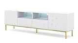 Homlando TV Schrank Lowboard Ravenna CCK Diamant 2D2S 200 cm – Moderner TV-Stand mit Stauraum für das Schlafzimmer oder Wohnzimmer – TV Board Sideboard – Hochglänzendes Weiß und Rautenstruktur