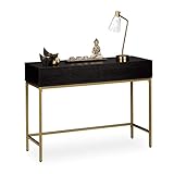 Relaxdays Konsolentisch, 2 Schubladen, Sideboard Flur, Wohnzimmer, Ablagetisch Holzoptik, HBT 80x110x40 cm, schwarz/gold