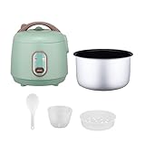 Mini-Reiskocher, 2 L, Reiskocher aus Legiertem Kunststoff, Multifunktionaler Antihaftbeschichteter Elektrischer Reiskocher mit Dampfkorb, Messbecher für Reis, Suppen, Eintöpfe, (Grün)