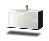 Stil.Zeit Evelou Badmöbel inkl. Waschbecken | Waschtisch mit Unterschrank 100.5 cm | Anthrazit/Hochglanz Weiss | Push-to-Open/hängend