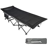 REDCAMP Feldbett mit Matratze Topper für Erwachsene, Campingbett klappbar, Stabile Faltbar Betten für Outdoor Camping Reisen Büro Indoor,Schwarz