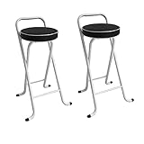 Klappbarer Bar Hocker, Frühstücks Hocker, Erwachsener Tragbarer Runder Gepolsterter Hocker für Zuhause, Küche, Cafe (Color : Black, Size : 65cm/26inch)