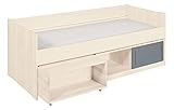 BioKinder Kojenbett Funktionsbett Kinder-Bett mit Unterbettkommode und Bettkasten auf Rollen Lina aus zertifiziertem Massivholz Kiefer Naturweiß und Grau lasiert 90 x 200 cm