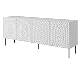 Mirjan24 Kommode Halori 190 mit 4 Türen, Türkommode, Griffloses Öffnungssystem, Mehrzweckschrank, Highboard, Sideboard, Wohnzimmer, Esszimmer (Weiß/Weiß + Schwarz)
