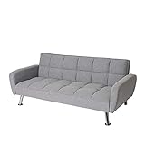Mendler Sofa HWC-K19, Couch Schlafsofa Gästebett Bettsofa Klappsofa, Nosagfederung Schlaffunktion - Stoff/Textil hellgrau