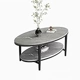 HIHELO Wohnzimmertisch Ovaler Couchtisch im Wohnzimmer, moderner Couchtisch mit 2 Ebenen und Ablagefläche, Schieferplatte mit Metallrahmen, Cocktailtisch in der Mitte Tisch in der Mitte (Color : A)