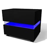 ELYFLAIR® Hochglanz Nachttisch in schwarz mit LED I Beistelltisch für Bett Schlafzimmer – Kommode Nachtkommode Nachtschrank – Schlafzimmer-Möbel Zubehör Dekoration Deko – mit 2 Schubladen (Schwarz)