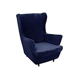 FZ FUTURE Stretch Husse für Ohrensessel 2 Stück Samt Husse für Ohrensessel Weiche Elastische Ohrensessel Schonbezug Waschbar Sofa Möbelschutz mit Elastischem Boden für Wohnzimmer,Navy Blue