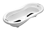 Rotho Babydesign TOP Xtra Große Badewanne, Mit 2 Antirutschmatten und Ablaufstöpsel, Ideal für 2 Kinder, 0-36 Monate, TOP Xtra, Weiß, 205000001