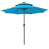 FLAME&SHADE Flamme & Lampenschirm 9 'LED doubletop Outdoor Terrasse Markt Regenschirm mit Lichter, Kurbel Lift, Push Button Tilt 9' Aqua Blue