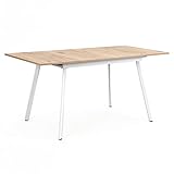 B&D home Esstisch ausziehbar, ausziehbarer Küchentisch für 4-6 Personen, Holztisch, Metallgestell weiß, für Esszimmer, Küche, Skandinavische Design, 120-160x80 cm, Eiche Optik