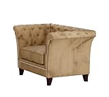 S-Style Möbel Riga Chesterfield Sessel Loungesessel Lesesessel Coctailsessel Clubsessel Mini Sofa 1-Sitzer Couch Wohnzimmer Möbel Beige 123 x 82 x 75 cm