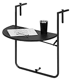 WOLTU Balkonhängetisch, Balkontisch zum Hängen, Hängetisch klappbar Beistelltisch Gartentisch, Klapptisch mit 3 Höhen, 2 Tassenhalterungen, in Rattan-Optik, 59,5x39 cm Schwarz CPT8143sz