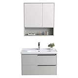 GagalU Badezimmer-Waschbeckenschrank, moderner, minimalistischer Holz-Badezimmerschrank, Wand-Wandschrank, Spiegelschrank, Keramik-Waschbecken-Set, Kombinations-Waschbeckenschra