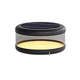 Kikioo Moderne runde Solar-Außenpfostenleuchten, LED-Zaunsäulenleuchten, IP65 wasserdichte Gartensäulenlampe, Edelstahl-Pollerleuchten für Hof, Einfahrt, Rasen, 3000 K