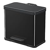 Hailo Öko trio Plus L | Mülltrenner 3 x 9 Liter | 27 Liter | Soft Close Deckeldämpfung | 3-In-1 Treteimer mit Inneneimern | Mülleimer rechteckig | Made in Germany | Stahlblech | schwarz