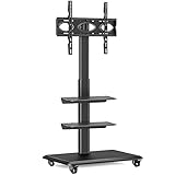 TV Ständer Rollbar Fernsehständer Bodenständer, RFIVER TV Rollwagen Wagen mit Rollen für 26-65 Zoll Fernseher - Drehbar Mobile Fernseh Stand Hoehenverstellbar Hoch Schwarz | Max 35KG Vesa 400x400 mm