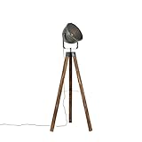 Qazqa - Industrie I Vintage I Industriële vloerlamp Tripod I Dreifuß Lampe I Dreifuss staal met hout kantelbaar - Emado I Wohnzimmer I Schlafzimmer - Stahl Länglich - LED geeignet E27