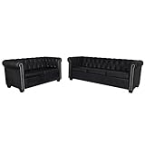 BULANED Chesterfield Sofa 2-Sitzer und 3-Sitzer, Couch für Wohnzimmer, für Wohnungen, Couch Mit Schlaffunktion, Loungesofa, Sofas & Couches, Relaxsofa, Kunstleder Schwarz