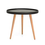 MUYUANSU Schwarzer Kunststoff-tablett-couchtisch, Wohnzimmerzentrum-tische Niedriger Teetisch Einfache Runde Sofastabelle Mit 3 Festen Holzbeinen(Size:50CM,Color:Black)