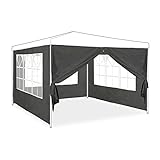 Relaxdays Seitenwand für Pavillon, 4er Set, 2x3 m, Seitenteile mit Fenster & Reißverschluss, wasserdicht, PVC & PE, grau