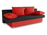 Schlafsofa Tina inklusive Bettkasten - Sofa mit Schlaffunktion, Bettsofa, Couchgarnitur, Couch, Bett, Schlafmöbel (Alova 46 + 04 (Rot + Schwarz))