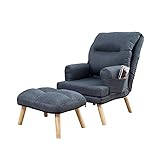 Selly Home Sessel mit Ergonomischer Hocker - Relaxsessel Angenehmes Stoff mit Liegefunktion - Entspannung Ohrensessel mit Hocker - Fernsehsessel mit Fußstütze - Lounge Stressless Sessel - Dunkelgrau