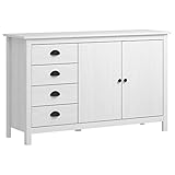 ZEYUAN Sideboard, Schlafzimmer Kommode, Komodenschrank, Küchenschrank, Commode, Flurkommode, Schlafzimmerkommode, Schrank, Hill Range Weiß 130×40×80cm Kiefer Massivholz