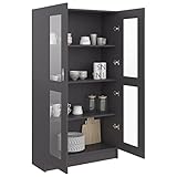 Moderner Sideboard Sideboard Hoch Sideboard mit Glastüren Schrank Sideboard für Wohnzimmer Esszimmer Büro Spanplatte 82,5 x 30,5 x 150 cm grau