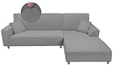 Taiyang Sofabezug L Form, Sofaüberwurf für Sektionssofa, 2 Stück Stretch Sofa überzug, Elastische Sofa Abdeckung Couch Schonbezug Komfortabler Stoff mit 2 Kissenbezügen (3 Sitzer +3 Sitzer, Hellgrau)