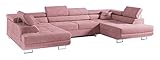 MKS Meble Ecksofa Wohnzimmer - Wohnlandschaft - U-Form Couch mit Schlaffunktion - Bettsofa - Wohnzimmer U Couch - Polstersofa mit Bettkasten - Gustaw U Rosa Kronos