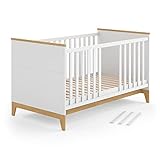 VitaliSpa Kinderbett Babybett Juniorbett Malia modern 70x140 cm Kinderzimmer Kindermöbel Babymöbel Schlupfsprossen Lattenrost Rausfallschutz Einzelbett (Weiß-Eiche, Kinderbett ohne Matratze)