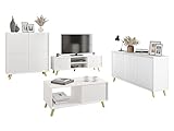 Mirjan24 Wohnzimmer-Set Aserinto I, Anbauwand, Wohnzimmerschrank, Schrankwand, Fernsehschrank, im Set: Kommode, TV-Lowboard, Couchtisch, Griffloses Öffnen (weiß)