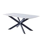 Casa Vital Esstisch KREST, Hochglanz weiß, Marmormuster, Sinterstein Tischplatte, abgerundete Ecken, pulverbeschichtet metallbeine, 120 kg max. Gewichtsbelastung (160 x 90 cm)
