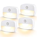 LED Nachtlicht mit Bewegungsmelder, 4 Stück Nachtlicht kinder Bewegungslicht mit Batterie, Indoor NachtLicht Treppenbeleuchtung,Auto EIN/AUS Sensor Licht Für Flur,Bad, Schlafzimmer,Orientierungslicht