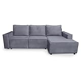 Siblo Ecksofa mit Schlaffunktion Armando Kollektion - Große Couch L Form 4 Personen - Schlafcouch mit Bettkassen - Klappsofa mit Bettkasten Sofa 4-Sitzer - 252x142x87 cm - dunkelgrau - Rechte Ecke