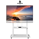 Rollbarer TV-Ständer für 55 65 70 75 Zoll Fernseher, weißer hoher Universal-TV-Bodenständer, mobiler TV-Ständer auf Rädern, robuster rollender TV-Wagen mit Regalen Beautiful Scenery