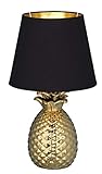 Reality Leuchten Pineapple R50421079 Tischleuchte, Keramik, Stoffschirm Schwarz / Gold, Höhe 35cm