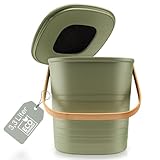 jella® Komposteimer mit Deckel [3.3L] olivgrün – nachhaltig & biobasiert – Mülleimer geruchsdicht & abwaschbar – Biomülleimer Küche – inkl. 20 Biomüllsäcken & 3 Aktivkohlefiltern (Oliv-grün)