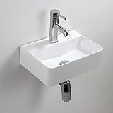 Weißes Keramikgefäß, rechteckig, kompaktes Badezimmer-Waschbecken, Wandmontage, für kleine Garderobe, Badezimmer, 365 x 255 x 100 mm