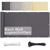 Balkon Sichtschutz 90x600cm, Balkonverkleidung Blickdichte im Viele Größe und Farben, Wind- und UV-Schutz, Balkonumrandung mit Ösen, Nylon Kabelbinder und Kordel, Anthrazit
