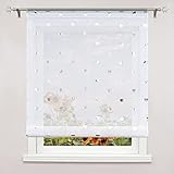 Delien Voile Raffrollo Transparente Rollos Küche Gardine Modern Raffgardine Kurz Vorhang »Herz« Bändchenrollo Schals für Fenster Gardinen mit Durchstangenzug BxH 120x140cm,Weiß