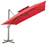 LKINBO Gartenschirm Sonnenschirm quadratisch 300 x 300 cm Balkon Marktschirm groß 360° Rotation,Gartenschirm mit Kurbel, Kreuzfuß, Balkonschirm, Deck, Schwimmbad, Sonnenschutz UV50+,Rot