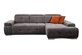 CAVADORE Ecksofa Mistrel mit Longchair XL rechts / Große Eck-Couch im modernen Design / Inkl. verstellbaren Kopfteilen / Wellenunterfederung / 273 x 77 x 173 / Kati Fango