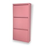 Alveon Schuhschrank Schmal Schuhregal Metall Schuhkipper mit Magnet Klappen Schuhablage Montiert und Wandmontage (Hellrosa, 3 Klappen)