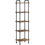 IBUYKE Multifunktional Regal, Küchenregal, Standregal, Küche Organizer, Raumteiler, Bücherregal mit 5 Ebenen, Dauerhaft Metall Vintage Holzregal, für Wohnzimmer, Büro, Braun TMJ405H