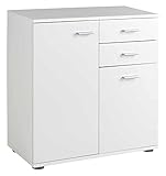 Home4You Kommode mit 2 Türen und 2 Schubladen - Weiß matt - 71 cm breit - Sideboard Mehrzweckschrank