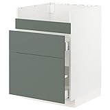 Ikea METOD/MAXIMERA base cb f HAVSEN snk/3 frnts/2 drws, 60x60 cm, weiß/bodarp grau-grün