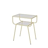 Metal Bedside Net Red Sofa Side Table Tempered Glass (Color : Gold)