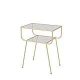 Metal Bedside Net Red Sofa Side Table Tempered Glass (Color : Gold)